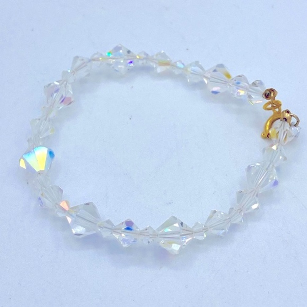 Vintage Clear Aurora Borealis Crystal Faceted Beaded Bracelet Beautiful Piece
